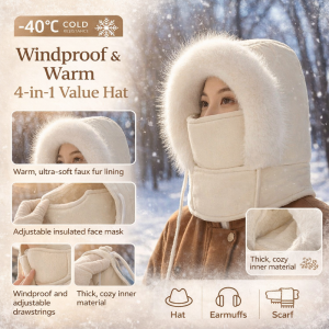 Russian Winter Earflap Hat Thermal Windproof Fleece Lined Ski Motorcycle Face Cover Beanie for Men Women Outdoor Snow Sports