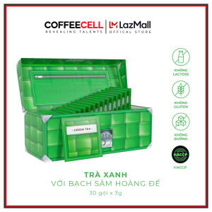 COFFEECELL Trà xanh với Nhân sâm trắng thượng hạng (30 gói x 3g) - Trà nguyên lá ngọt thanh và chát nhẹ Chống oxy hóa Tăng cường tập trung - Hàng Chính Hãng