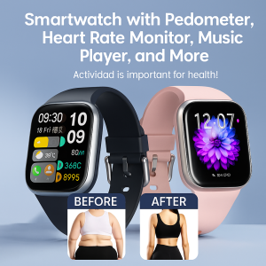 Bluetooth Smartwatch with Heart Rate Monitor Blood Pressure Monitor Music Player and Pedometer