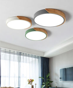 Nordic Led Ceiling Lamp Wood Living Room Lamp Modern Round Bedroom Study Lighting Macarons Childrens Lamps 40cm/50cm/60cm