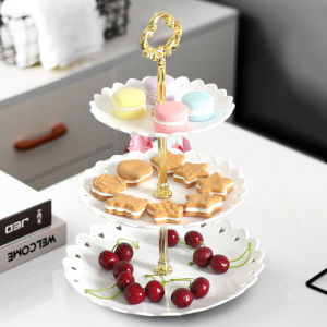 【iMall】Dessert Stand Cake Stand Fruit Cupcake Display Dessert Stand Birthday Party Wedding High Tea 3-Tier Plastic Round