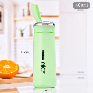 Bình đựng nước giữ nhiệt lõi thuỷ tinh bọc nhựa lúa mạch dung tích 400ml decor bàn học