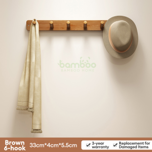 Bambooo Home Bamboo Hook Hanger Wall Hanging Entrance Door Coat Rack Wood/Brown Key Holder With Rack 挂衣架 50% off