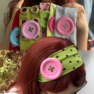 Summer Colorful Large Button Wave Point Hairband Korean Ins Y2K Retro Elastic Hairband Blogger Same Style Trendy Cool Hairband