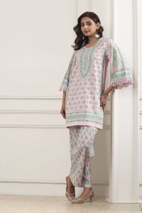 Pink Cotton Printed Straight Kurta Set