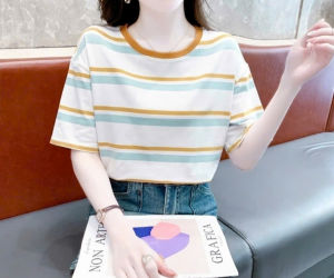 Áo thun kẻ sọc ngang Thêu Chú Cún T079