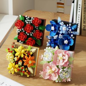 MAELIN Bouquet of Roses Building Blocks Drawable Creative Flower Box Blocks Artificial Flowers DIY Jewelry Box for Valentines Day