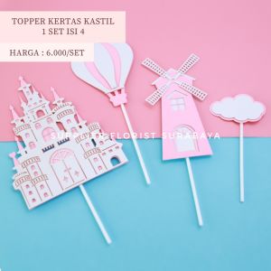 [1 SET ISI 4] TOPPER KUE KASTIL BALON UDARA HIASAN KUE TART BIRTHDAY CAKE DECORATION CASTLE HOT AIR BALLOON HOLLAND PRINCESS CAKE TOPPER CASTLE PRINCESS FROZEN ISTANA FERRIS WHEEL CLOUD AWAN