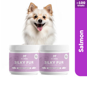 Dr Shiba Silky Fur Double Delight Healthy Dog Treats Supplement Snacks for Pets with Dog probiotics Dog Multivitamins Appetite Booster for Dogs Fur Enhancing Treats - Puppy Food/ Adult Dog Food for Healthier Shinier Fur Coats and Better Pet Health