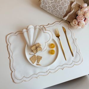 OKONOK Vintage Placemat Napkins Imitation Cotton Linen Embroidered Fabric Table Place Mat Trendy Washable Decorative Table Mat