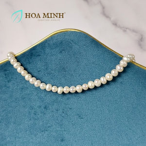 Chuỗi ngọc trai kiểu choker trơn size hạt 6.2 li phong cách tiểu thư dài dây 36cm | Hoa Minh Gem