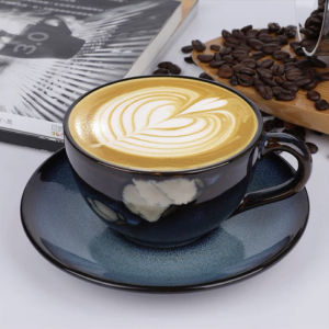 OMK Japanese retro style Ceramic 250ML coffee cup and saucers set mug gift 拉花杯