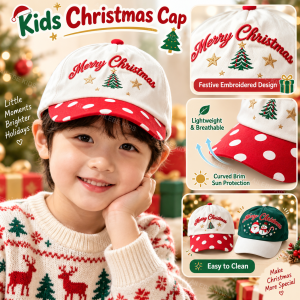AILEBE Kids Baseball Cap Christmas Fiber Cap With Little Snowman Santa Claus Polka Dot Christmas Tree Print Embroidered Sun Protection Breathable Easy Clean Christmas Party School Events OOTD