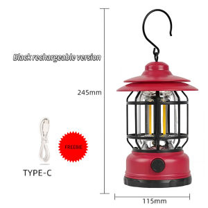 LED Camping Light USB Type-C Rechargeable 1200mAh Vintage LED Retro Style Tent Light Outdoor Warm Lamp Hanging Lamp