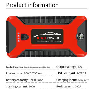 99800 mAh powerbank car jump starter with tyre pump