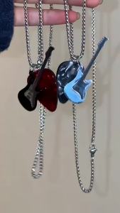 Rocker Guitar Pick Pendant Hip-hop Guitar Chain Choker Dual Pendant Design Durable Chain Music Theme Jewellery Gift
