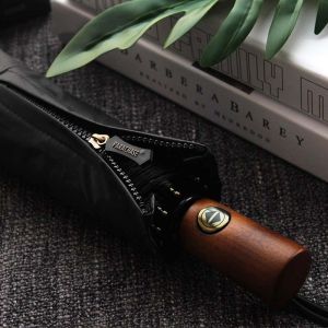 Parachase Automatic Sun Umbrella Business Men Wooden Handle 10K Aluminum Folding Umbrellas Sunscreen Anti UV Women Windproof Summer Travel Umbrella