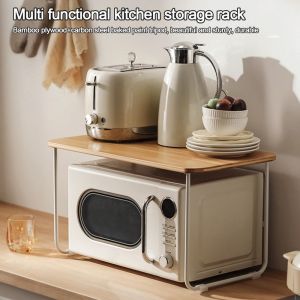LLCY 2-layers Microwave Storage Rack Bamboo Multi-functional Storage Holders Kitchenware Furniture Rice Cooker Stand