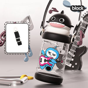 Kids Water Bottle with Straw 650ml Cute Cartoon Shark Leak Proof Large Capacity Plastic Children Drinking Cup Portable