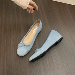 Ballet-Style Flat Suede WomenS Shoes 2025 New Spring And Autumn Bow Red Evening Shoes For Women