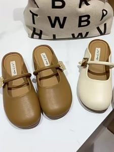 [Free Shipping] Versatile and stylish square buckle closed-toe slip-on soft-soled outdoor slip-on slippers for women gentle and elegant shoes