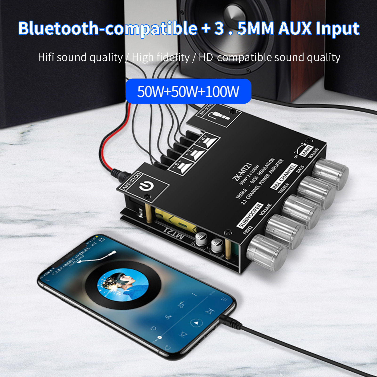 ZK-MT21 Digital Amplifier Board HiFi DIY Mini Bluetooth-compatible5.0 2 ...
