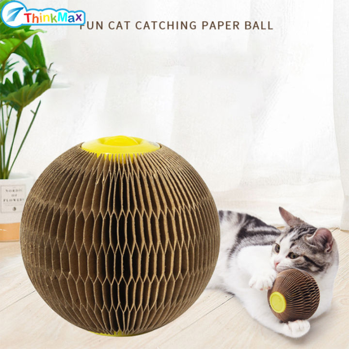 Pet Cat Scratch Board Toys Interactive Grinding Mint Ball Corrugated 