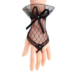 Ladies Bow Sleeves Short Arm Sleeves Lace Wrist Cuffs Bracelets Women Solid Color Gloves Net Yarn Lace Gloves Accessories H260729