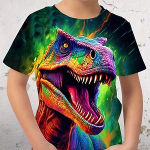 [Local Stock] VCC Childrens Clothing Boys Tshirt Short Sleeve Child T-Shirt 3D Dinosaur Print Casual Kids Summer Clothes Girls Clothes Tops Tee