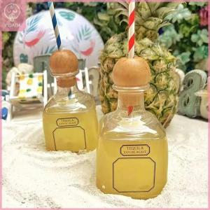 【YIDAO4】 375ml Mini Tequila Bottles Acrylic Reusable Cups With Straw Hole Small Patron Bottles Empty For Drinking