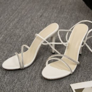 [Free Shipping] Strappy Sandals For Women New Summer Styles Square Toe Plus Size Thin Heels Open-Toe Roman Style High Heels
