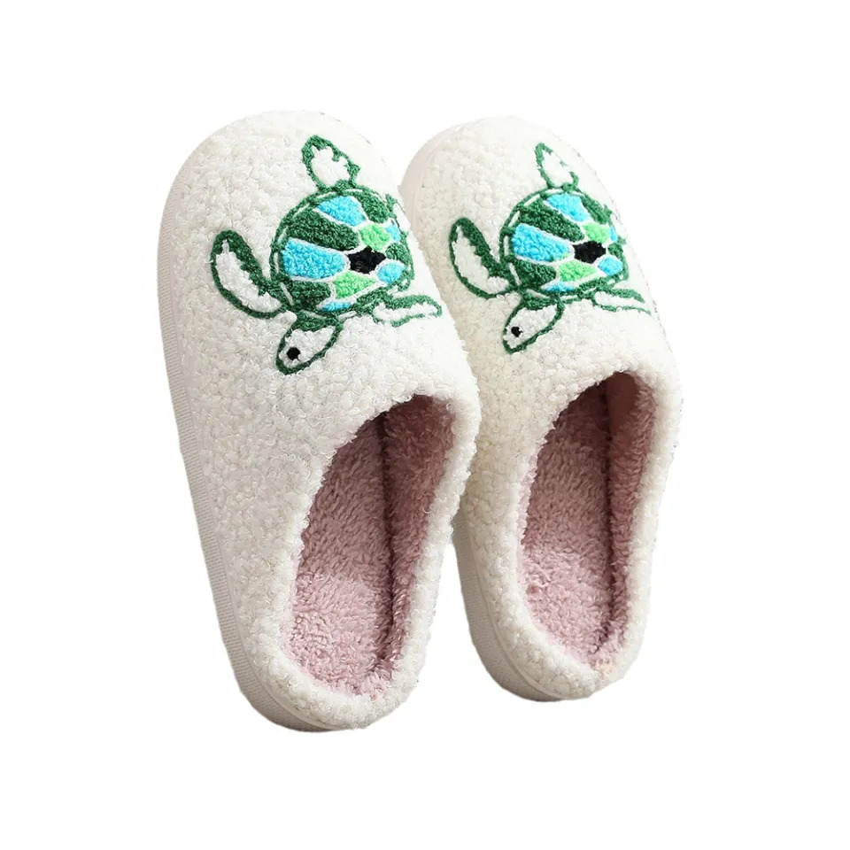 2025[Ready]Plush Turtle Slippers Fuzzy Indoor Slippers Anti Slip