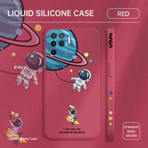 UCUC Cellphone Case For OPPO A94 /oppo Reno 5F Cartoon NASA Earth Planet Astronaut Side Design Phone Case Square Edge Pattern Liquid Silicone Casing Full Cover Camera Case OPPO Reno5F