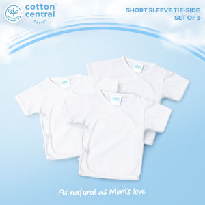 Cotton Central™ (3 pcs) Short Sleeve Tie-Side / Tieside Newborn Infant Baby 100% USA Cotton Boy Girl Stuff And Clothes