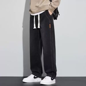 #069#L-3XL#BOYกางเกงยีนผู้ชายขายาวกางเกงเอวยางยืดมีเชือกผูกเอวงานปักเนื้อผ้าใส่สบายทรงสวยใส่ได้ทุกโอกาส