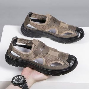 Free Shipping MenS Summer Breathable Closed-Toe Hollow Mesh Perforated Sandals Lightweight Outdoor Sports Casual Beach Shoes For Men