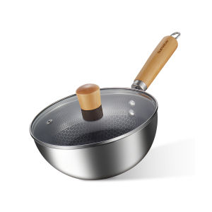 SUPVIBE 304 stainless steel wok Household non stick honeycomb stainless steel frying pan 24cm suitable for all stoves