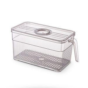 Refrigerator Storage Box Timing Fresh Fridge Food Organizer 冰箱定时保鲜食品收纳 Food Container with Lid and Openwork Drain Veggies Fruits Eggs Pantry Kitchen Food Storage Organizer