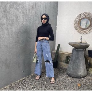 AuroraJeans Free Belt - Bilby Cullotes Jeans / Jeans Highwaist Sobek Lapis / Labela Cullotes