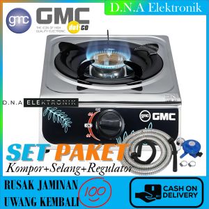 Kompor gas GMC 1 tungku GMC 111+Selang Gas+Regulator Meter Body Stainless Steel Hemas Gas Api Biru