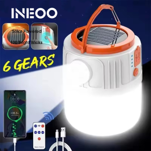 INEOO Solar Camping Light Portable Power Bank LED 6 Gears Rechargeable Remote Flashlight Outdoor BBQ Tents Hanging Emergency Lantern