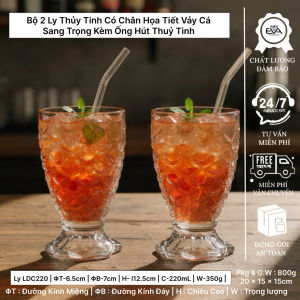 Bộ 2 Ly Thủy Tinh Có Chân Họa Tiết Vảy Cá Sang Trọng LDC220 - Ly Uống Nước Nước Ép Sinh Tố Cao Cấp