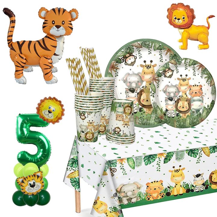 Jungle Birthday Party Balloon Jungle Animals Tablecloth Cups Plates ...