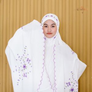 Mukena Dewasa Muslim Putih Tulang Bordir Bunga Series SuperSilky Premium Free Tas