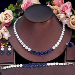 SEQUITO Luxury White Gold Plated Women 4Pcs Jewelry Accessories Paved Setting Round Bling AAAAA Cubic Zirconia Noble Bridal Wedding Earrings Necklace Bracelet Ring Set SJ283