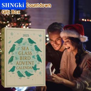 SHNGki Thủy tinh biển chim phiêu lưu lịch 2025 24 ngày đếm ngược Giáng sinh ven biển với đồ trang trí thủy tinh biển trang trí kỳ nghỉ độc đáo và quà tặng
