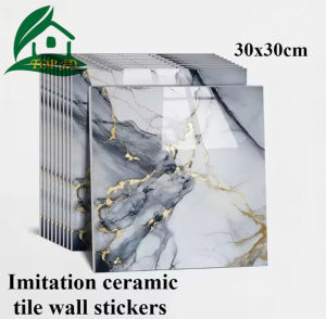 Self-adhesive 30CMX30CM   ceramic tile design wood grain design wall sticker foam wallpaper bathroom waterproof glossy marble wood grain kitchen toilet shop renovation decoration sticker