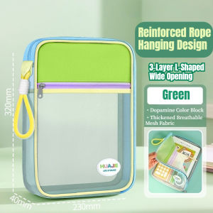 Transparent Mesh File Bag L-Shaped Opening Triple-Layer Document Bag Handheld File Organizer