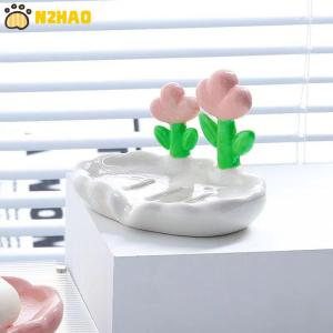 【N2HAO】 Creative Floral Soap Box Draining Non-slip Soap Dish Bathroom Accessories Sea White Soap Holder For Home Bath