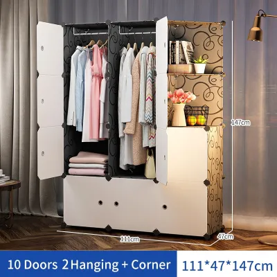 SaveMall Lemari Pakaian Plastik Rak Baju Lemari Plastik Gantung Cloth Cabinet DIY Wardrobe Lemari Plastik Lemari Poratable Anak Rak Baju Dan Gantungan 6/8/10/12/14 Pintu